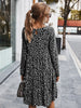 Msfilia Autumn Winter Print Dress Women Casual Button A Line Loose Knee Length Dress
