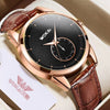 WOKAI high quality Rose Gold Men's Casual belt quartz watch Men's student three eyes Women's night light waterproof clock