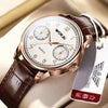 WOKAI high quality Rose Gold Men's Casual belt quartz watch Men's student three eyes Women's night light waterproof clock