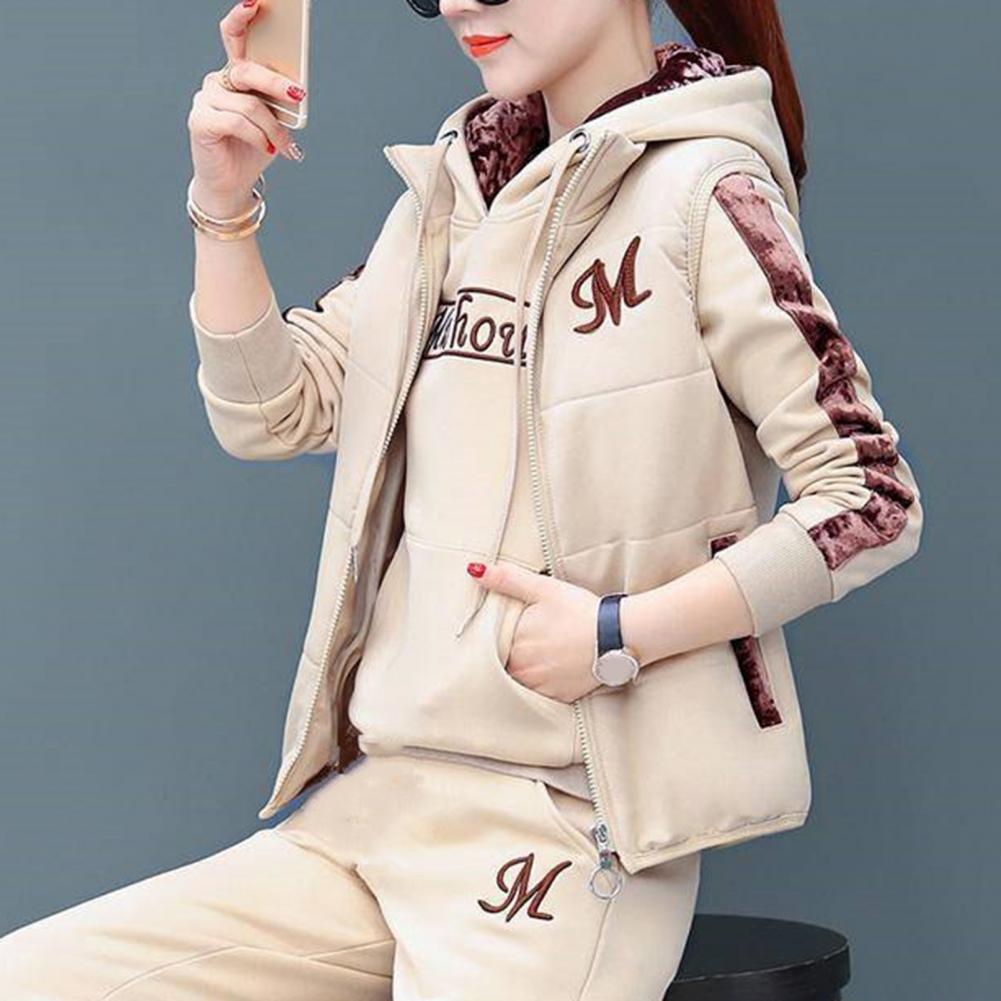 Cheap Sports Suit Women's Autumn and Winter Korean Version of Loose Fashion  Slim Sweater Pants Vest Three-piece Suit | Joom
