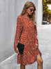 Msfilia Autumn Winter Print Dress Women Casual Button A Line Loose Knee Length Dress
