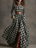 Ins Plaid Print Long-Sleeved Dress Fashion Pockets Collared Buttons Shirt Long Dresses Retro Women's Clothing