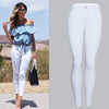 Womens Trendy Slim-fit Solid-color White Ripped Skinny Pants