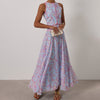 Abstract Print Sleeveless Crop Vest & Flared Midi Skirt 2-Piece Set