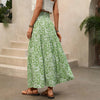 Resort-style Elastic-waist Tasseled Drawstring Printed Skirt
