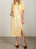Round Neck Short Sleeve Button Split Mid-length Casual Dress