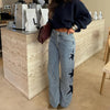 Fashion Casual Five-pointed Star Loose Straight Leg Denim Pants