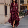 V-neck Waist Trimming Ruffles Elegant Dress