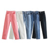 Women's Solid Color High Waist Loose Casual Denim Trousers
