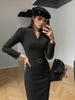 Slim-fitting Casual Suit Dress V-neck Long-sleeved Dresses Commuting Office Clothing For Women