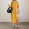 Round Neck Short Sleeve Button Split Mid-length Casual Dress
