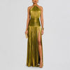 Women's Pleated Split Lace-up Halter Dress
