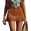 Western Retro Bohemian Style Caramel-Colored Faux Suede Fringe Skirt