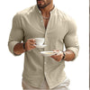 Standing Collar Solid Color Casual Cotton Linen Shirt