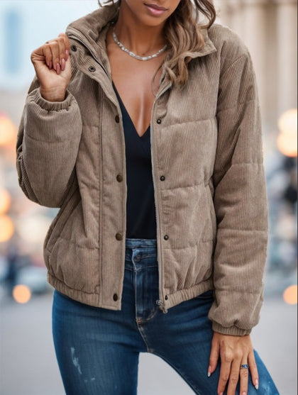 Zip Up Snap Button Padded Padded Coat Clothes Winter