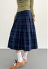 Deep Blue Plaid Preppy-Style Womens A-Line Midi Skirt