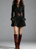 European And American Elegant Plaid Long Sleeve Short Dress Belt
