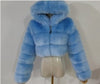 Short Hood Fox Fur Women's Long Sleeve Stitching Coat