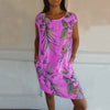 Flower And Leaf Printed Straight Dress Summer Loose Round Neck Short Sleeve Dresses Womens Clothing
