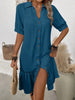 Womens Solid-Color Single-Breasted New Puff-Sleeve Dress