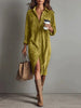 Turn-Down Collar Buttons Chic Casual Dress, Women Spring Autumn Solid Simple Party Dress, Long Sleeve Holiday Ladies Dress