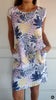 Flower And Leaf Printed Straight Dress Summer Loose Round Neck Short Sleeve Dresses Womens Clothing