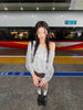 Retro Shoulder Drawstring Letter Printed Crew Neck Sweatshirt Women's Top