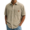 Versatile Leisure Corduroy Leather Sticker Pocket Short Sleeve Shirt