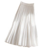Womens High-Waisted White Pleated Fashionable Versatile Slimming Skirt