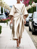 Elegant Commuter Design Sense Satin Long Dress For Women With Pearl Flower Decoration High Waist Irregular Skirt