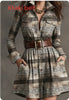European And American Elegant Plaid Long Sleeve Short Dress Belt