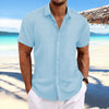 Men's Cotton And Linen Stripes Jacquard Casual Loose Short Sleeves