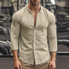 Standing Collar Solid Color Casual Cotton Linen Shirt