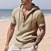 Casual Breathable Linen Hooded Henley Shirt With Short Sleeves  Men's Shirt Breathable Comfortable Spring Summer Fashion Basic Color Streetwear