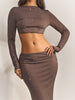 Mocha Rhinestone-Embellished Crop Top Maxi Dress