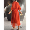 Batwing Sleeve V-neck Dress Summer Pure Color Tied Irregular Long Dresses Womens Clothing