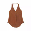 Brown Retro Spaghetti Straps Vest Double Breasted Suit Coat Set