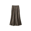 Copper-gold Leopard-print Plain Satin Faux-silk Midi Skirt