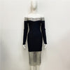 Sexy Women Clothing New Off-shoulder Long Sleeve Mesh Diamond-embedded Party Bandage One-piece Dress