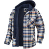 Men's Plaid Hooded Coat Winter Warm Button Zip-up Jacket Fashion Casual Thick Padded Long Sleeves Outerwear Clothing