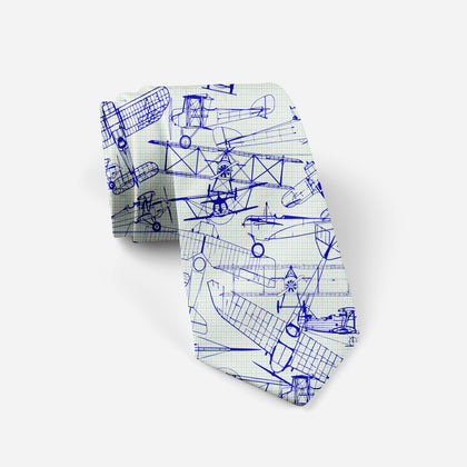 Amazing Drawings of Old Aircrafts Designed Ties
