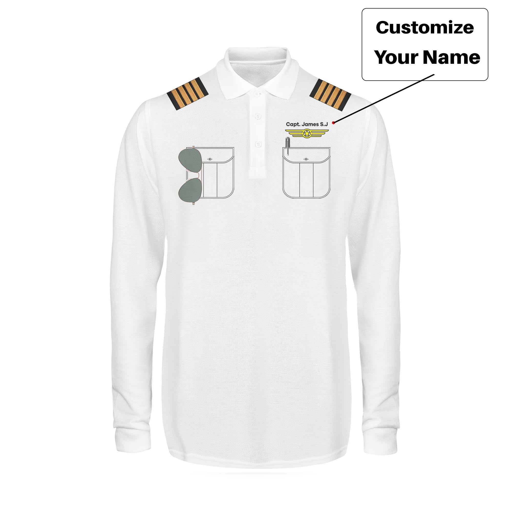 Customizable Pilot Uniform (Badge 2) 3D "LONG Sleeved" Polo T-Shirts