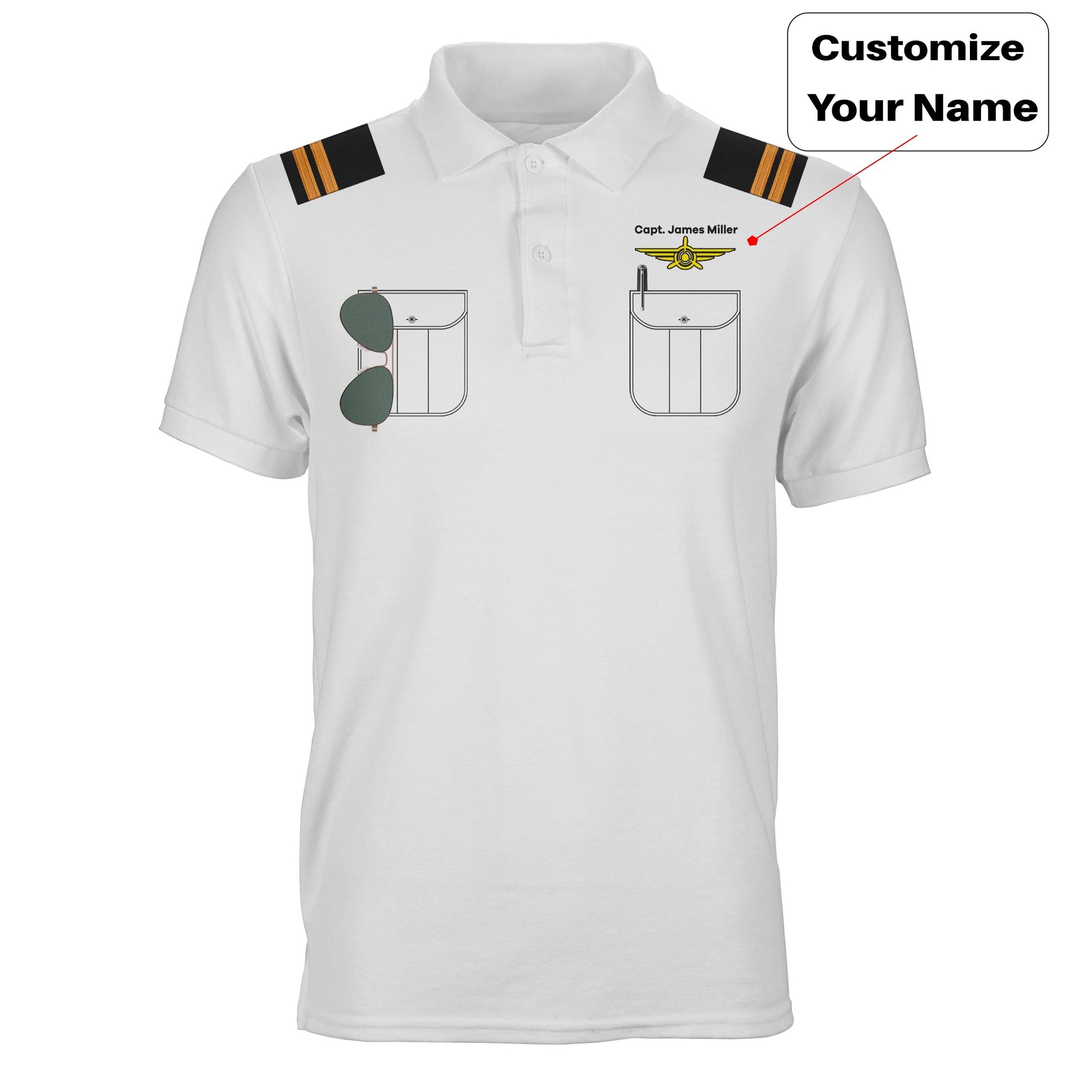 Customizable Pilot Uniform (Badge 3) Designed 3D Polo T-Shirts