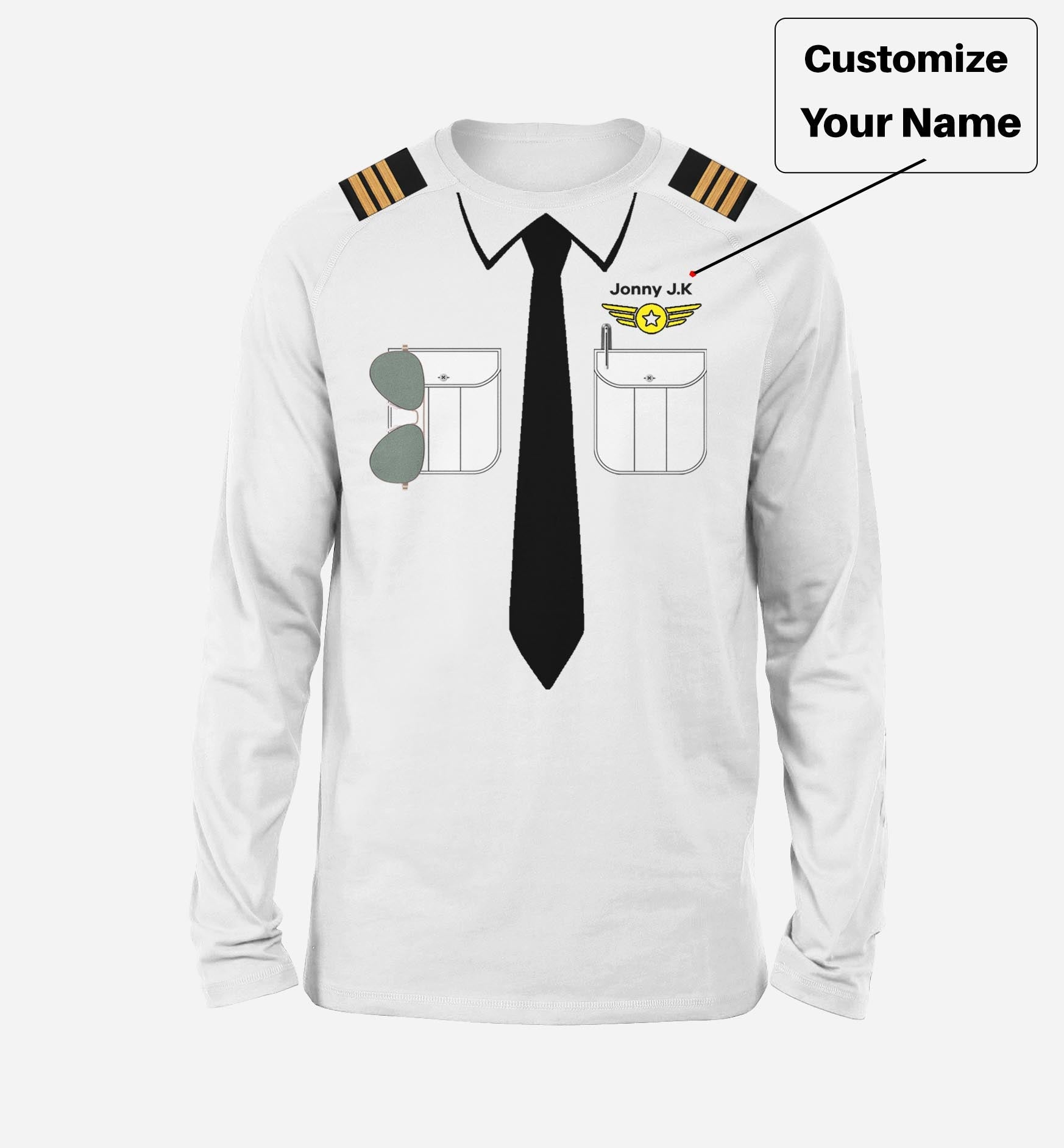 Customizable Pilot Uniform (Badge 4) Designed 3D "Long Sleeve" T-Shirts