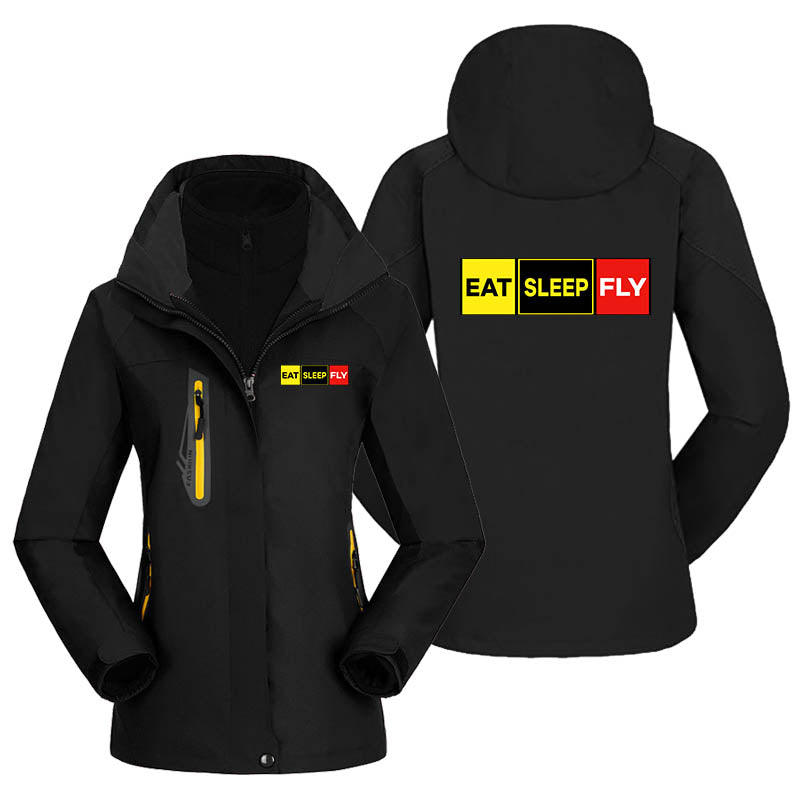 Eat Sleep Fly (Colourful) Designed Thick "WOMEN" Skiing Jackets