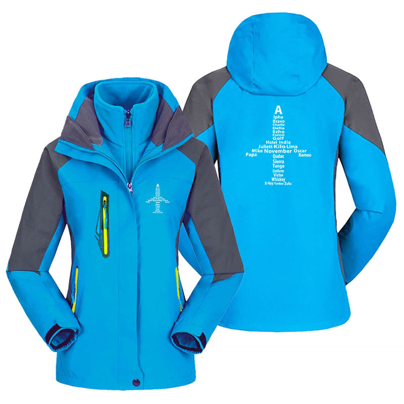 Airplane Shape Aviation Alphabet Designed Thick "WOMEN" Skiing Jackets
