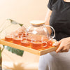 Glass Tea Pot With Wooden Lid - Set of 7