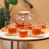 Glass Tea Pot With Wooden Lid - Set of 7