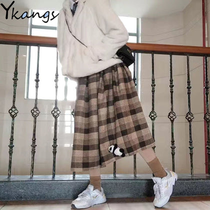 Vintage Plaid Women Pleated Skirts 2020 Japanese Style Autumn Long Girls Skirt Female Korean Winter Warm Thick Mujer Midi Skirt