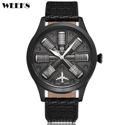 Men Watch Airplane Engine Engraved Men's Hip Hop Male Wrist Watches Flieger Pilot Sports Wristwatch Reloj Aviator Mens Clock